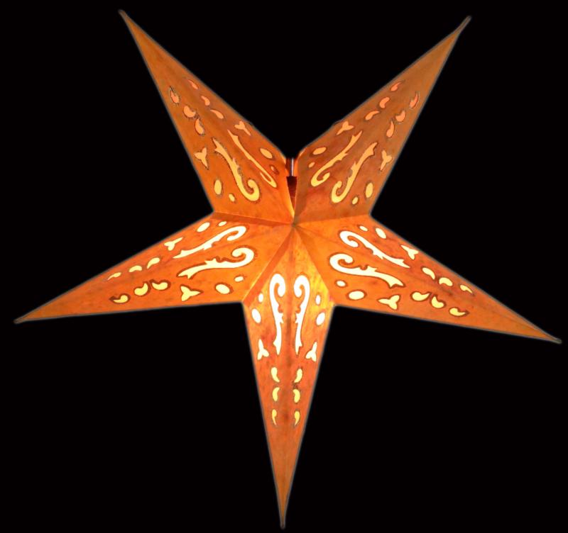 Baby Curves orange / Glitter - Foldable glowing Paperstar with 5 points, 40 cm